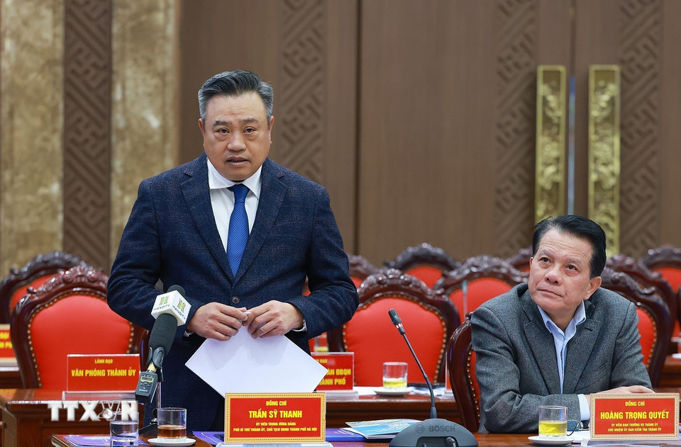 Chủ tịch Ủy ban Nhân dân thành phố Hà Nội Trần Sỹ Thanh phát biểu. (Ảnh: Dương Giang/TTXVN)