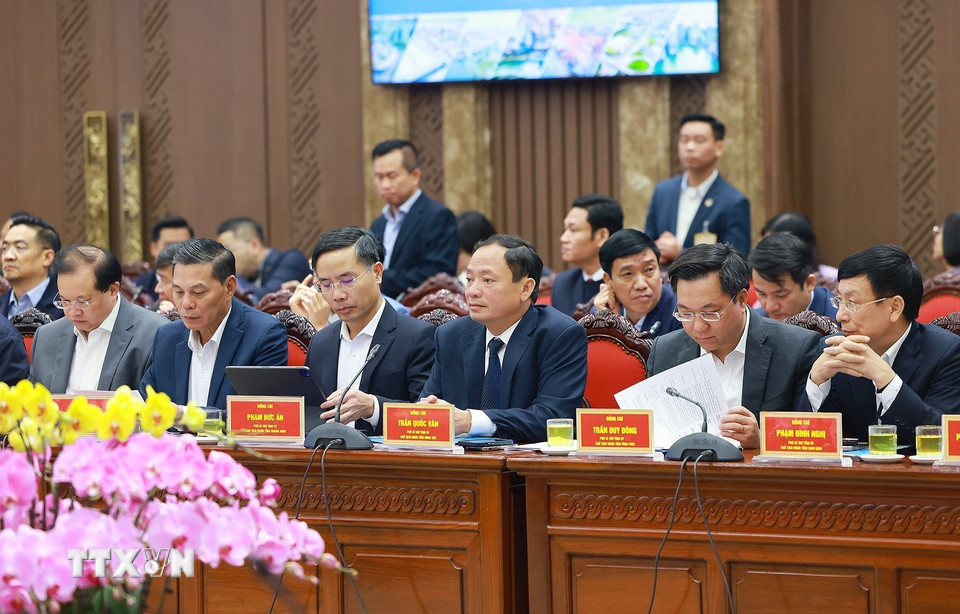 Các đại biểu dự Hội nghị lần thứ năm của Hội đồng điều phối vùng Đồng bằng sông Hồng. (Ảnh: Dương Giang/TTXVN)