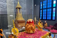 Xá lợi Đức Phật được tôn trí tại Bảo tàng Quốc gia New Delhi, Ấn Độ. (Ảnh: Quang Trung/TTXVN)