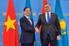 Phó Thủ tướng, Bộ trưởng Ngoại giao Bùi Thanh Sơn hội kiến Phó Thủ tướng, Bộ trưởng Ngoại giao Kazakhstan Murat Nurtleu. (Ảnh: VOV)