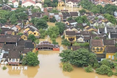 Chùa Cầu-Biểu tượng của Hội An bị ngập lên gần mái trong đợt mưa lũ lịch sử. (Ảnh: Anh Dũng/TTXVN)