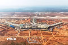 Đại công trường sân bay Long Thành thi công xuyên Tết. (Ảnh: Hồng Đạt/TTXVN)