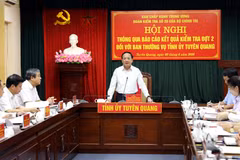 Ủy viên Bộ Chính trị, Bí thư Trung ương Đảng, Trưởng Ban Tuyên giáo và Dân vận Trung ương Trịnh Văn Quyết phát biểu kết luận hội nghị. (Ảnh: Quang Cường/TTXVN)