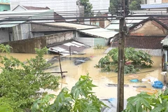 Nhiều ngôi nhà của người dân ngập đến nóc. (Ảnh: Tường Quân/TTXVN)