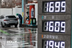 Bảng giá niêm yết tại một trạm xăng ở Seoul, Hàn Quốc. (Ảnh: Yonhap/TTXVN)