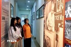 Các đại biểu xem tư liệu về các cuộc bầu cử qua các thời kỳ. (Ảnh: Sỹ Thắng/TTXVN)