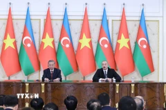 Tổng Bí thư Tô Lâm và Tổng thống Azerbaijan Ilham Aliyev họp báo chung, thông báo kết quả hội đàm. (Ảnh: Thống Nhất/TTXVN)