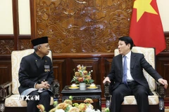 Chủ tịch nước Lương Cường tiếp Đại sứ Cộng hòa Indonesia Adam Mulawarman Tugio đến trình Quốc thư nhận nhiệm vụ tại Việt Nam. (Ảnh: Lâm Khánh/TTXVN)