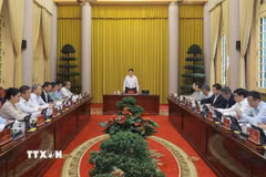 Chủ tịch nước Lương Cường chủ trì họp giao ban công tác tháng 2, triển khai nhiệm vụ tháng 3 của Văn phòng Chủ tịch nước. (Ảnh: Lâm Khánh/TTXVN)