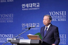 Tổng Bí thư Tô Lâm phát biểu chính sách tại Trường Đại học Yonsei. (Ảnh: Thống Nhất/TTXVN)