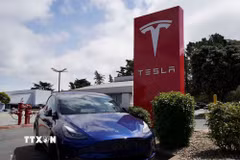 Một cửa hàng Tesla ở San Mateo, California, Mỹ. (Ảnh: THX/TTXVN)