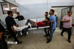 Chuyển người Palestine bị thương sau cuộc tấn công của Israel nhằm vào một trung tâm phân phối hàng viện trợ ở Dải Gaza. (Ảnh: THX/TTXVN)