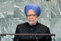 Ông Manmohan Singh, lúc đương nhiệm Thủ tướng Ấn Độ, phát biểu tại phiên họp của Đại hội đồng Liên hợp quốc ở New York (Mỹ). (Ảnh: ANI/TTXVN)