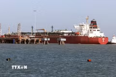 Tàu chở khí hóa lỏng Shivalik cập cảng Mundra, Ấn Độ sau khi di chuyển qua eo biển Hormuz ngày 16/3/2026. (Ảnh: ANI/TTXVN)