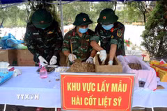 Nghĩa trang Liệt sỹ Hàm Rồng hiện có 1.943 phần mộ liệt sỹ, trong đó có 1.033 phần mộ chưa xác định được thông tin, cần lấy mẫu sinh phẩm để giám định ADN. (Ảnh: TTXVN phát)