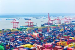 Quang cảnh cảng hàng hóa ở tỉnh Giang Tô, Trung Quốc. (Ảnh: THX/TTXVN)