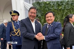 Đại sứ Bùi Văn Nghị chào xã giao Tổng thống Luis Alberto Arce. (Ảnh: TTXVN phát)
