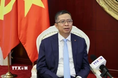 Đại sứ Việt Nam tại Trung Quốc Phạm Thanh Bình trả lời phỏng vấn phóng viên TTXVN tại Bắc Kinh về công tác ngoại giao kinh tế 6 tháng cuối năm 2025. (Ảnh: Quang Hưng/TTXVN)