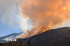 Khói bốc lên từ một đám cháy rừng ở British Columbia, Canada. (Ảnh: THX/TTXVN)