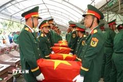Truy điệu và cải táng hài cốt liệt sỹ. (Ảnh: Huỳnh Phúc Hậu/TTXVN)
