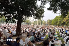 Các tín đồ cùng nhau cầu nguyện, suy ngẫm và kết nối gần hơn với Thánh Alla và với cộng đồng. (Ảnh: Đỗ Quyên/TTXVN)