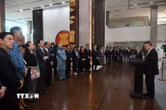 Tổng Thư ký ASEAN Kao Kim Hourn phát biểu tại Triển lãm. (Ảnh: Đỗ Quyên/TTXVN)