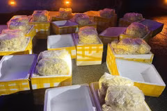 240kg chả mực không có thông tin về nguồn gốc xuất xứ được lực lượng chức năng thu giữ. (Ảnh: Báo Hà Tĩnh)