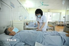 Bệnh nhân sốt xuất huyết điều trị tại Bệnh viện đa khoa Đức Giang. (Ảnh: Minh Quyết/TTXVN)
