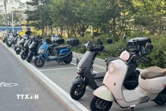 Việc chuyển đổi sang sử dụng xe đạp điện và xe máy điện tại các thành phố tại Trung Quốc hiện rất phổ biến. (Ảnh: Công Tuyên/TTXVN)