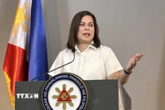 Phó Tổng thống Philippines Sara Duterte phát biểu trong cuộc họp báo ở Manila ngày 7/2/2025. (Ảnh: )Kyodo/TTXVN