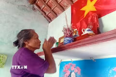 Bà Phan Thị Tuyết bên bàn thờ liệt sỹ Đoàn Minh Tuân. (Ảnh: Công Tường/TTXVN)