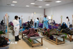 Nhân viên y tế chăm sóc bệnh nhân mắc bệnh tả tại trung tâm điều trị ở Lusaka, Zambia. (Ảnh: THX/TTXVN)