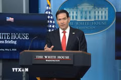 Ngoại trưởng Mỹ Marco Rubio phát biểu tại cuộc họp báo ở Nhà Trắng, Washington, D.C. (Ảnh: THX/TTXVN phát)