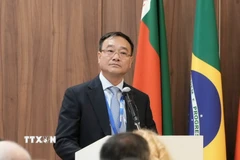 Thứ trưởng Phạm Thế Tùng phát biểu tại phiên toàn thể của Hội nghị. (Ảnh: Tâm Hằng/TTXVN)