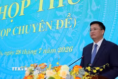 Ông Nguyễn Đức Tâm, Chủ tịch Ủy ban Nhân dân tỉnh Quảng Ngãi nhiệm kỳ 2026-2031, phát biểu nhận nhiệm vụ. (Ảnh: Cao Nguyên/TTXVN)