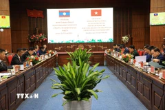 Quang cảnh buổi làm việc giữa Đoàn công tác và lãnh đạo tỉnh Điện Biên. (Ảnh: Phan Quân/TTXVN)