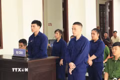 Các bị cáo tại phiên tòa. (Ảnh: Đậu Tất Thành/TTXVN)