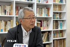 Ông Toshifumi Kitagawa, nhà báo kỳ cựu của báo Akahata của Đảng Cộng sản Nhật Bản, chia sẻ về ấn tượng đối với nền Báo chí Cách mạng Việt Nam. (Ảnh: Xuân Giao/TTXVN )