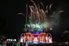 Màn pháo hoa kết hợp âm nhạc và ánh sáng rực rỡ. (Ảnh: Khánh Hòa/TTXVN)