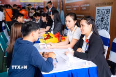 Sinh viên, người lao động tìm việc tại ngày hội tuyển dụng việc làm ở Việt Nam. (Ảnh: Thanh Vũ/TTXVN)