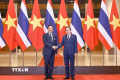 Chủ tịch Quốc hội Trần Thanh Mẫn hội kiến Thủ tướng Thái Lan Anutin Charnvirakul thăm chính thức Việt Nam và tham dự Diễn đàn Tương lai ASEAN lần thứ ba. (Ảnh: Doãn Tấn/TTXVN)