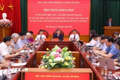 Hội thảo khoa học: “Tuyên ngôn độc lập - Văn kiện lịch sử mở đầu kỷ nguyên độc lập, tự do, hạnh phúc của dân tộc Việt Nam”. (Ảnh: Văn Điệp/TTXVN)