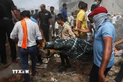 Chuyển thi thể nạn nhân vụ tai nạn máy bay của Hãng Air India ở thành phố Ahmedabad, Ấn Độ ngày 12/6/2025. (Ảnh: Reuters/TTXVN)