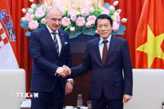 Đại tướng Lương Tam Quang, Bộ trưởng Bộ Công an tiếp Bộ trưởng Bộ Ngoại giao và các vấn đề châu Âu Cộng hòa Croatia Gordan Grlić Radman. (Ảnh: Phạm Kiên/TTXVN)
