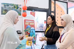 Giới thiệu với du khách Algeria một số sản phẩm du lịch của Việt Nam. (Ảnh: Mạnh Hùng/TTXVN)