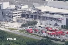 Thiệt hại tại Trung tâm thương mại Aeon Mall ở Kashima, tỉnh Kumamoto, Nhật Bản sau động đất, ngày 29/7/2026. (Ảnh: Kyodo/TTXVN phát)