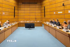 Toàn cảnh đối thoại, thúc đẩy hợp tác giữa các nước ASEAN và văn phòng liên hợp quốc về ma túy và tội phạm. (Ảnh TTXVN phát)