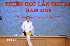 Thủ tướng Lê Minh Hưng, Trưởng Ban Chỉ đạo chủ trì Phiên họp lần thứ ba của Ban Chỉ đạo về phát triển khoa học, công nghệ, đổi mới sáng tạo, chuyển đổi số và Đề án 06. (Ảnh: Dương Giang/TTXVN)