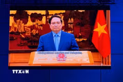 Thủ tướng Chính phủ Phạm Minh Chính gửi thông điệp tới hội nghị. (Ảnh: TTXVN phát)