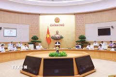 Thủ tướng Phạm Minh Chính chủ trì Phiên họp Chính phủ chuyên đề về xây dựng pháp luật tháng 5 năm 2025. (Ảnh: Dương Giang/TTXVN)